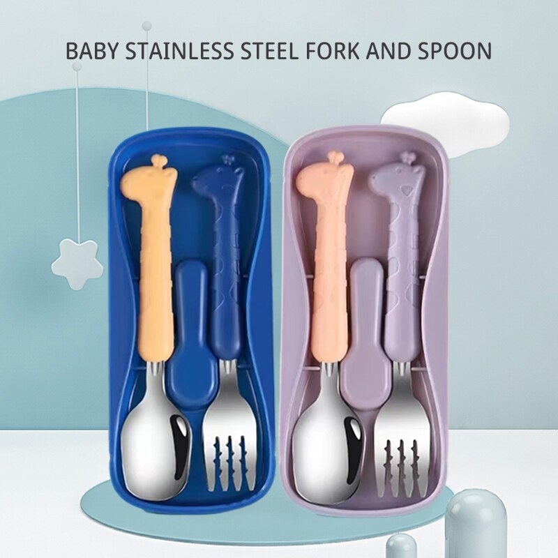 Baby Food Eating - 2PCS子供用食器304食品グレードのステンレス鋼のナイフとフォーク赤ちゃんの食事トレーニング用品