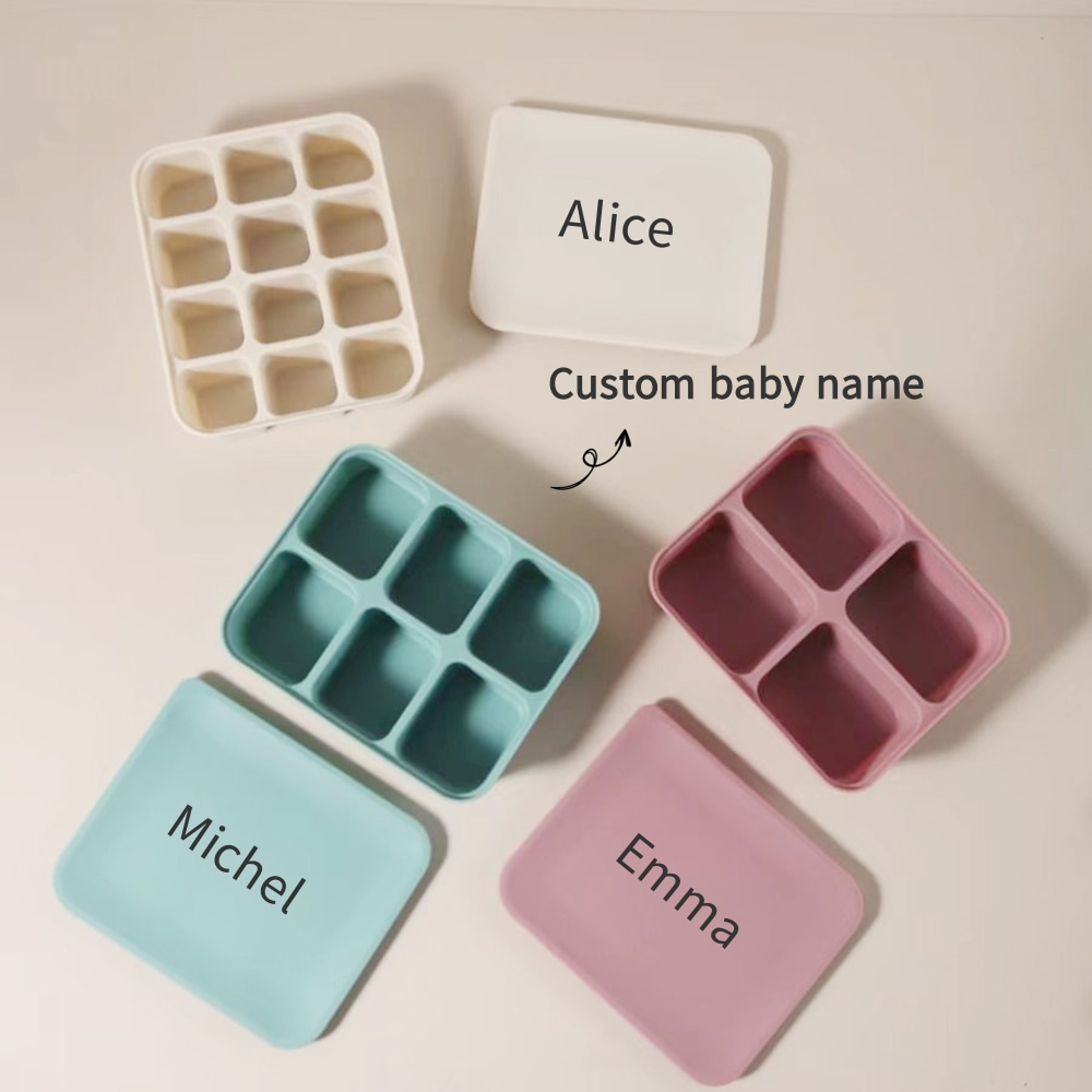 Baby Food Freezer Tray - 名前入りベビーフードフリーザートレイ、12セルBPAフリーシリコン製アイスキューブ型、自家製ベビーフード＆ピューレ用
