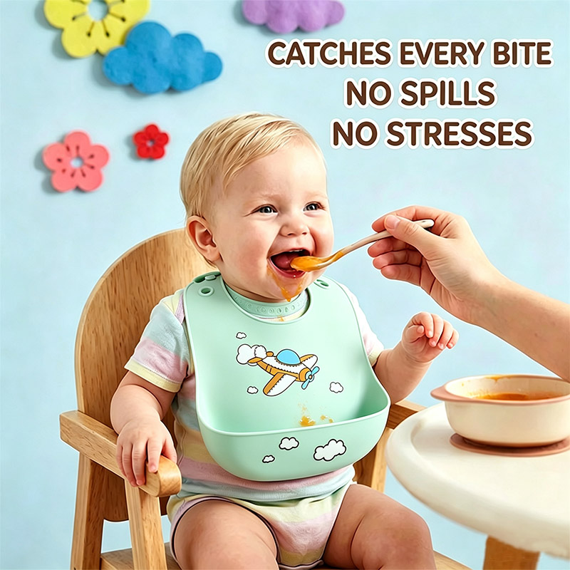 Baby Food Eating - シリコン製ベビー用食事エプロン 防水フードキャッチャーエプロン 調節可能なソフトシリコン製幼児用エプロン お手入れ簡単 乳児用食事エプロン