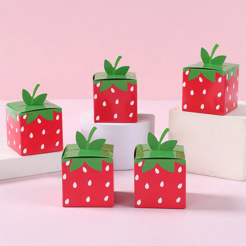 Baby Food Ideas - 10 個甘いフルーツイチゴテーマ紙クッキーキャンディボックスギフト包装ボックス子供の誕生日ベビーシャワーウェディングパーティーの装飾