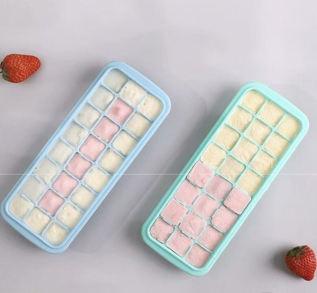 Baby Food Freezer Tray - 蓋付きシリコン製製氷皿 24個入り ゼリーメーカー 冷凍型 簡単取り出し ウイスキー