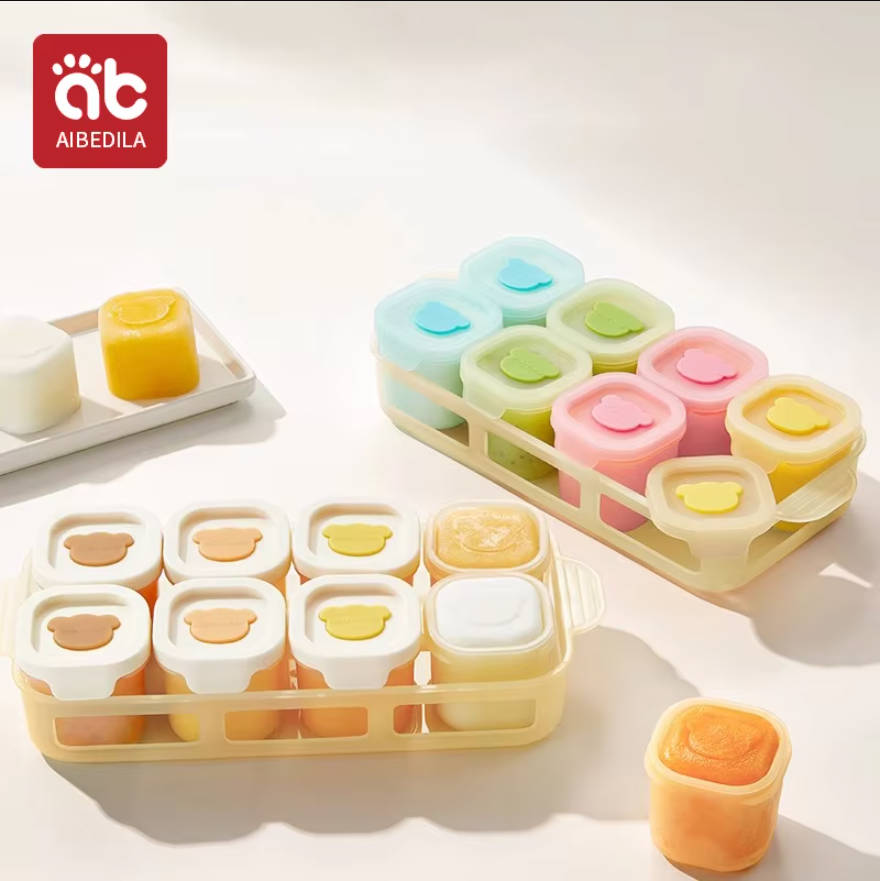 Baby Food Freezer Tray - AIBEDILA ベビーシリコーン食品冷凍トレイ独立グリッド食品グレードの型再利用可能な蒸し可能な保存ボックス幼児用ピューレスープ