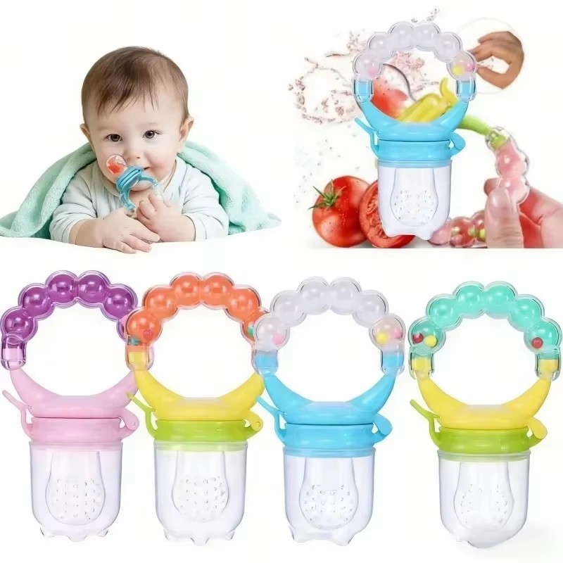 Baby Food Eating - 1/2/3個入り ベビーフードニブラー 授乳用スプーン ベル付きジュースエクストラクター おしゃぶり シリコン製噛み付きおもちゃ