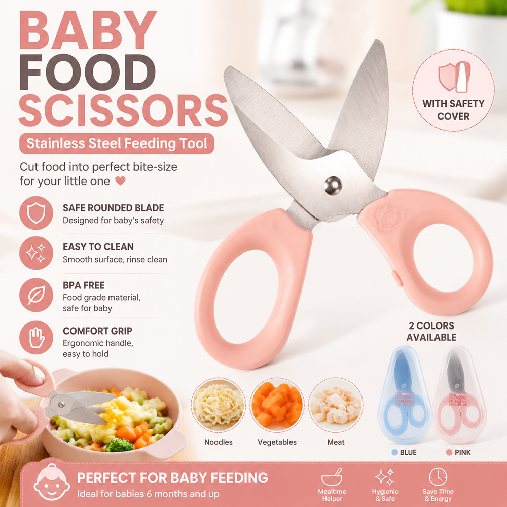 Feeding Baby Food - ベビーフードはさみ ステンレス製ベビー用はさみ BPAフリー 安全キッチンはさみ 幼児用食品切断はさみ 簡単お手入れ