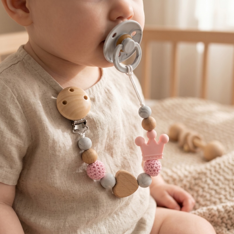 パーソナライズされたベビーおしゃぶりクリップ木製ハートシリコ - Baby Food Name のレビューと価格