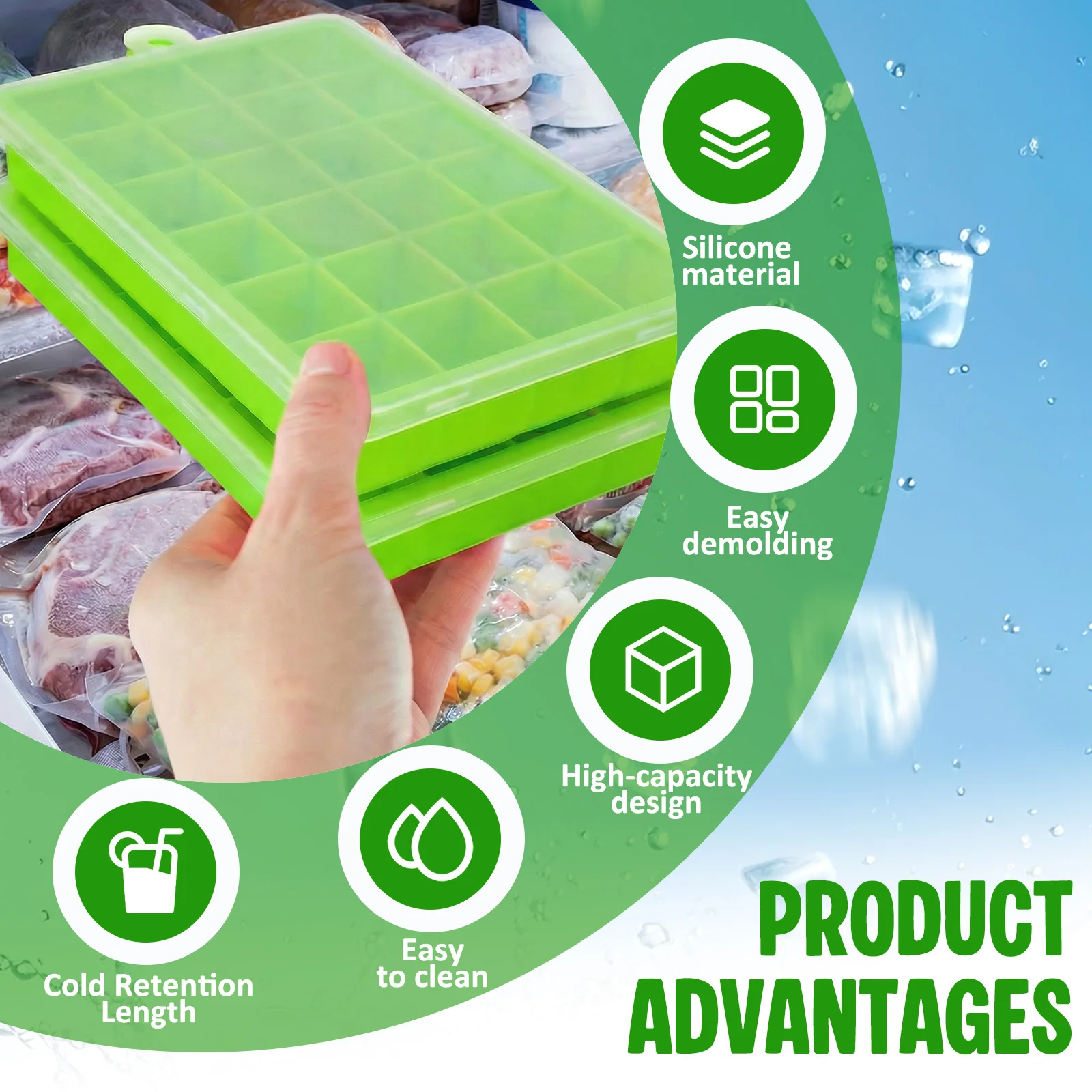 シリコン製アイスキューブトレイ、簡単リリースアイスモールド、 - Baby Food Freezer Tray のレビューと価格